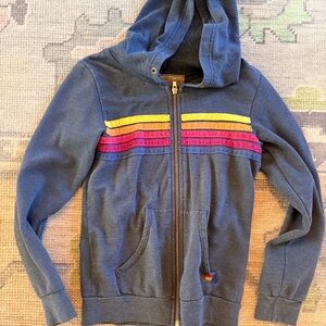 Aviator Nation Blue Hoodie with Rainbow Stripes